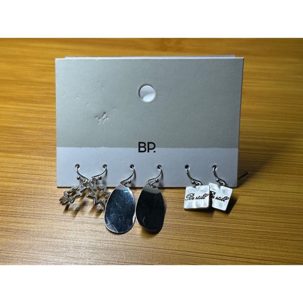 BP. Silver Tone 3-Pair Earring Set Star Teardrop Be Still Charm Dangle NWT New